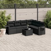 vidaXL 7 pcs conjunto de sofás p/ jardim c/ almofadões vime PE preto