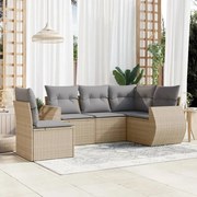 vidaXL 5 pcs conjunto de sofás p/ jardim com almofadões vime PE bege
