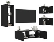 vidaXL 4 pcs móveis de parede para TV com luzes LED preto