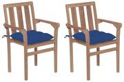 Cadeiras de jardim c/ almofadões azul 2 pcs teca maciça