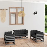 vidaXL 6 pcs conjunto lounge de jardim com almofadões pinho maciço