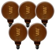 Conjunto de 5 lâmpadas LED E27 reguláveis G125 castanho 4W 120 lm 1800K