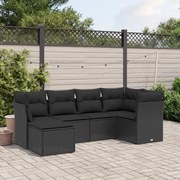 vidaXL 6 pcs conjunto sofás de jardim c/ almofadões vime PE preto