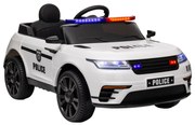 AIYAPLAY Carro Elétrico de Policia para Crianças com Bateria 12V Controlo Remoto Farol Buzina Sirene e Música 112x66x50 cm Branco | Aosom Portugal