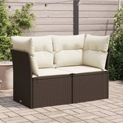 vidaXL Sofá de jardim com almofadões 2 lugares vime PE castanho