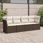 vidaXL 4 pcs conjunto sofás de jardim c/ almofadões vime PE castanho