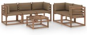 6 pcs conjunto lounge p/ jardim c/ almofadões cinza-acastanhado