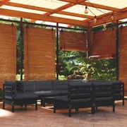 vidaXL 10 pcs conjunto lounge jardim c/ almofadões pinho maciço preto