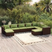 9 pcs conjunto lounge jardim c/ almofadões vime PE castanho