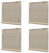 vidaXL Estores de rolo em bambu natural 4 pcs 120x160 cm