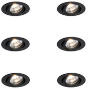 Set van 6 inbouwspots zwart kantelbaar 8,2cm incl. LED dim to IP54 ultra slim - Pupil Moderno