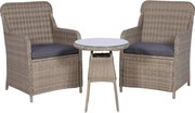 vidaXL Conjunto bistrô com almofadões 3 pcs vime PE castanho