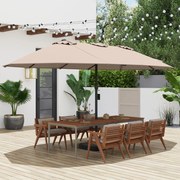 Guarda-sol de jardim de duplo com 12 hastes de metal e base estável, inclui 2 sacos de areia, ventilado Café