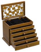 Caixa de joias em madeira com entalhes florais | SONGMICS | 31.5 x 26.5 x 19.5 cm | castanho | JBC56W.