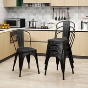 Conjunto de 4 cadeiras de jantar, cadeira de bistrô, cadeira de metal empilhável, cadeiras de cozinha acolchoadas, cadeiras de jardim com encosto, 44