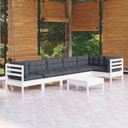 vidaXL 7 pcs conjunto lounge de jardim c/ almofadões pinho branco