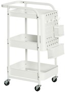 HOMCOM Carrinho Cozinha Multifuncional com Rodas 3 Níveis 4 Ganchos 2 Cestas Alça Design Elegante 51,5x32x75,6cm Branco | Aosom Portugal