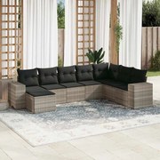 vidaXL 8 pcs conj. sofás jardim c/ almofadões vime PE cinzento-claro