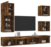 vidaXL 5pcs móveis parede p/ TV c/ LEDs deriv. madeira carvalho fumado
