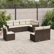 vidaXL 8 pcs conjunto sofás de jardim c/ almofadões vime PE castanho