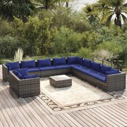 vidaXL 12 pcs conjunto lounge de jardim c/ almofadões vime PE cinzento