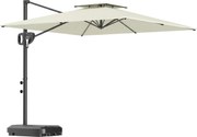 Outsunny Chapéu de Sol Excêntrico 247x247x268 cm Chapéu de Sol de Jardim com Sistema a Manivela Dupla Cobertura Inclinável Base em Cruz e Base Preenchível Creme | Aosom Portugal
