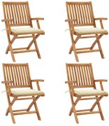 vidaXL Cadeiras de jardim dobráveis c/ almofadões 4 pcs teca maciça