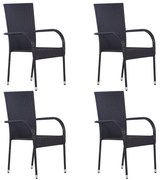 vidaXL Cadeiras de exterior empilháveis 4 pcs vime PE preto