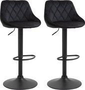 HOMCOM Conjunto 2 Banquetas de Bar Altura Ajustável Giratórias, Banquetas com Aparência aveludada, Assento com Encosto, Capitonnê em Diamante e Apoio para Pés para Bar, Balcão, Sala de Jantar, Aço Preto | Aosom Portugal