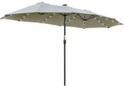 Outsunny Guarda Sol Duplo Jardim 48 Luzes LED Solar Manivela Proteção UV Terraço Resistente Intempéries 450x265x240 cm Cinza Claro | Aosom Portugal