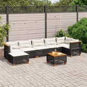 vidaXL 8 pcs conjunto sofás de jardim com almofadões vime PE preto