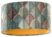 Abajur de Veludo com Design de Folhas e Interior Dourado - Oval 35/23/18