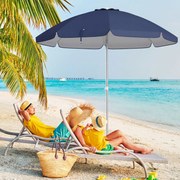 Guarda-sol de praia portátil 178 x 206 cm com inclinação ajustável e bolsa de transporte para jardim, pátio e exterior azul escuro