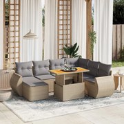 vidaXL 8 pcs conjunto de sofás p/ jardim com almofadões vime PE bege