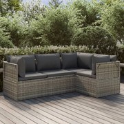 4 pcs conjunto lounge de jardim c/ almofadões vime PE cinzento