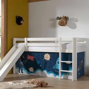 Cama alta de Criança PINO 90 x 200 cm + estrado + escada + escorrega + cortina Espaço Branca