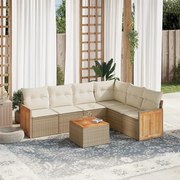 vidaXL 7 pcs conjunto de sofás p/ jardim com almofadões vime PE bege