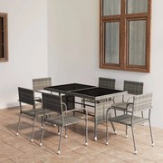 vidaXL 7 pcs conjunto jantar p/ jardim vime PE antracite e cinzento