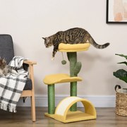 Árvore Arranhador para Gatos de 72cm Torre para Gatos Centro de Atividades com Cama Poste de Sisal e Bolsa Suspensa 40x35x72cm Amarelo e Verde