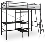vidaXL Beliche com secretária 90x200 cm metal preto