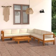 8 pcs conj. lounge de jardim c/ almofadões branco nata acácia