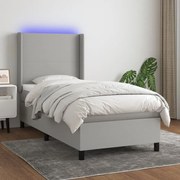 Cama box spring c/ colchão e LED 100x200 cm tecido cinza-claro