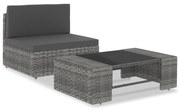 2 pcs conjunto lounge de jardim vime PE cinzento