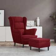 vidaXL Poltrona de descanso com banco veludo vermelho tinto