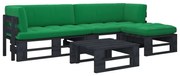 4 pcs conj. lounge paletes c/ almofadões pinho impregnado preto