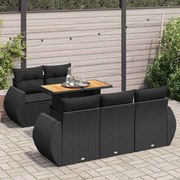 vidaXL 6 pcs conjunto sofás de jardim c/ almofadões vime PE preto