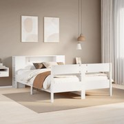 vidaXL Cama com estante sem colchão 160x200 cm pinho maciço branco