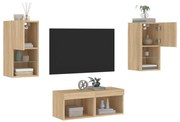 vidaXL 4 pcs móveis de parede para TV com luzes LED carvalho sonoma