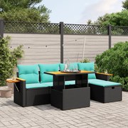 vidaXL 6 pcs conjunto de sofás p/ jardim c/ almofadões vime PE preto