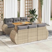 vidaXL 7 pcs conjunto de sofás p/ jardim com almofadões vime PE bege
